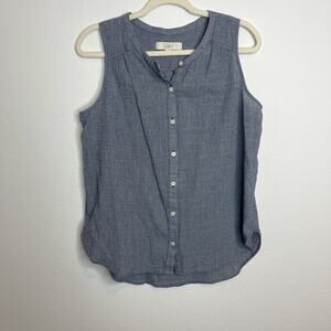 LOFT Sleeveless Button Front Top Women’s Medium Blue Cotton Blend Blouse